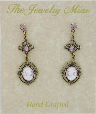 Lilac Cameo Filigree Earrings