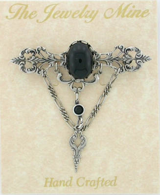 Vintage Reproduction Victorian Style Glass Intaglio Filigree Bar Pin