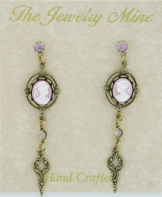Victorian Style Lilac Cameo Earrings w/Drop