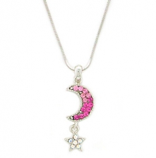 Pink Austrian crystal moon & star fashion necklace
