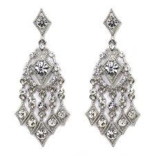 Vintage Reproduction Bridal Fashion Chandelier Earrings - Austrian Crystal