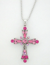Vintage Victorian Pink Austrian Crystal Cross Necklace