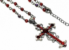 Vintage Reproduction Victorian Style Austrian Crystal Rosary Cross Necklace
