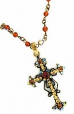 Vintage Reproduction Victorian Style Austrian Crystal Rosary Cross Necklace
