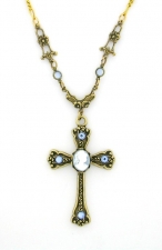 Victorian Style Cameo Cross Necklace - Blue