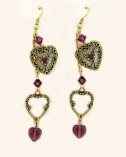 vintage look victorian style filigree heart earrings