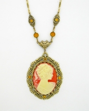 Victorian Style 40x30 Cornelian Cameo Necklace