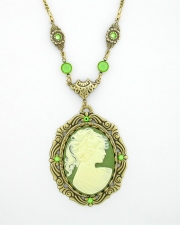 Victorian Style 40x30 Green Cameo Necklace