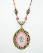 1928 Victorian Style 40x30 Pink Lalique Flowers Necklace