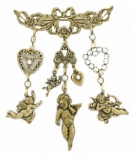 Vintage Reproduction Victorian Romance Angels and Hearts Bar Pin