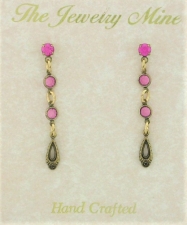Vintage Style Austrian Crystal Linear Drop Earrings - Pink