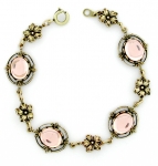 Vintage Reproduction Victorian Style Pink Crystal Cabochon Bracelet