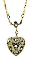 vintage look victorian style Austrian crystal filigree heart necklace