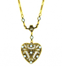 vintage look victorian style Austrian crystal filigree heart necklace