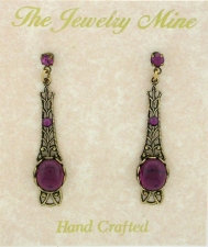 Victorian Style Linear Filigree Crystal Cabochon Earrings