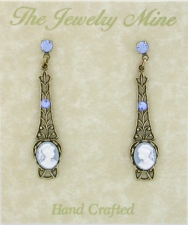 Victorian Style Linear Filigree Cameo Earrings