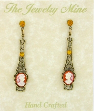 Victorian Style Linear Filigree Cameo Earrings - Corn
