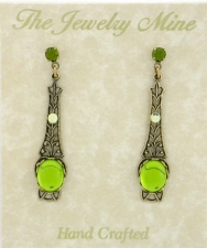 Victorian Style Linear Filigree Crystal Cabochon Earrings