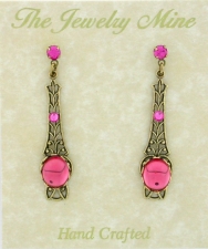 Victorian Style Linear Filigree Crystal Cabochon Earrings
