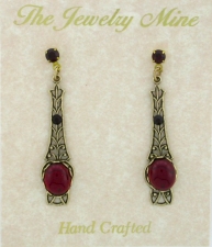 Victorian Style Linear Filigree Crystal Cabochon Earrings