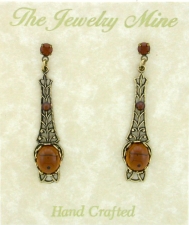 Victorian Style Linear Filigree Crystal Cabochon Earrings