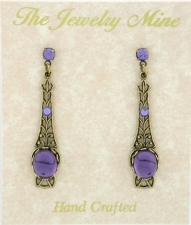 Victorian Style Linear Filigree Crystal Cabochon Earrings