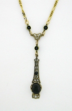 Victorian Style Linear Filigree 10x8 Black Crystal Cab Necklace