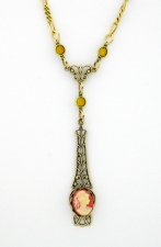 Victorian Style Linear Filigree 10x8 Corn Cameo Necklace