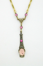 Victorian Style Linear Filigree 10x8 Lt. Pink Crystal Cab Necklace