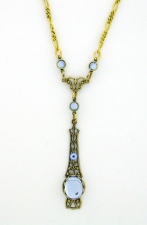 Victorian Style Linear Filigree 10x8 Lt. Sapphire Crystal Cab Necklace