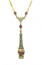 1928 Style Linear Filigree Necklace - 2 Roses