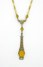 Victorian Style Linear Filigree 10x8 Topaz Crystal Cab Necklace