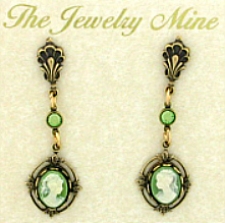Vintage Victorian Style Green Cameo Drop Earrings Wholesale
