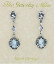 Vintage Victorian Style Blue Cameo Drop Earrings Wholesale