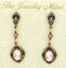 Vintage Victorian Style Pink Cameo Drop Earrings Wholesale
