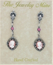 Vintage Victorian Style Pink Cameo Drop Earrings Wholesale