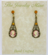 vintage look Victorian style filigree cameo earrings