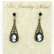 vintage look Victorian style filigree cameo earrings