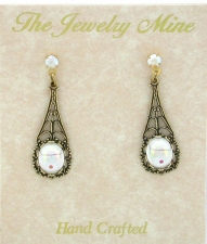 Victorian Style Crystal Cabochon Filigree Earrings - AB