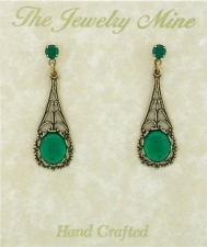 Victorian Style Crystal Cabochon Filigree Earrings - Emerald