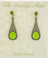 Victorian Style Crystal Cabochon Filigree Earrings - Olivine