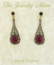 Victorian Style Crystal Cabochon Filigree Earrings - Ruby