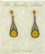 Victorian Style Crystal Cabochon Filigree Earrings - Topaz