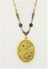 Vintage Reproduction 'Mother' Locket Necklace - Amethyst