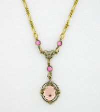 Victorian Style Crystal Cabochon Necklace - Lt. Pink