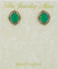 Victorian Style Crystal Cab Button Earrings - Emerald