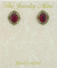 Victorian Style Crystal Cab Button Earrings - Ruby