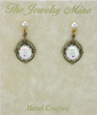 Vinatge Reproduction Victorian Style Crystal Cabochon Drop Earrings