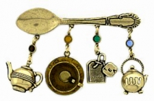 Vintage Reproduction Tea Spoon Charm Pin, Wholesale Tea Fashion Jewelry,Wholesale Reproduction Costume Jewelry