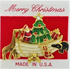 Santa's Christmas Tree and Presents on Noah's Ark Christmas Pin